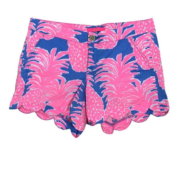 Lilly Pulitzer Pants - Lilly Pulitzer Pink & Blue Pineapple Print Buttercup Scalloped Shorts